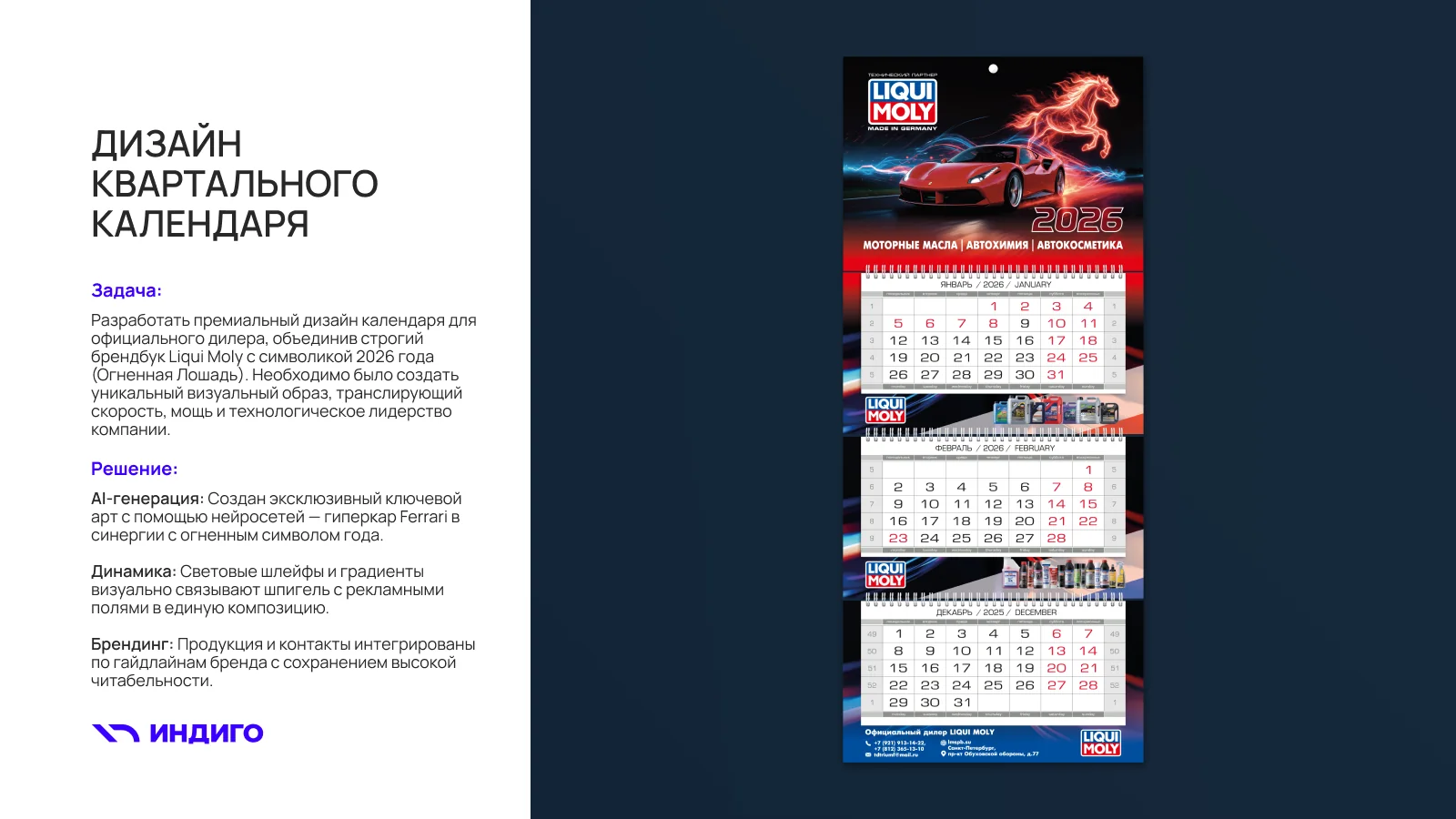 Кейс: премиальный квартальный календарь для дилера Liqui Moly — дизайн типографии Индиго