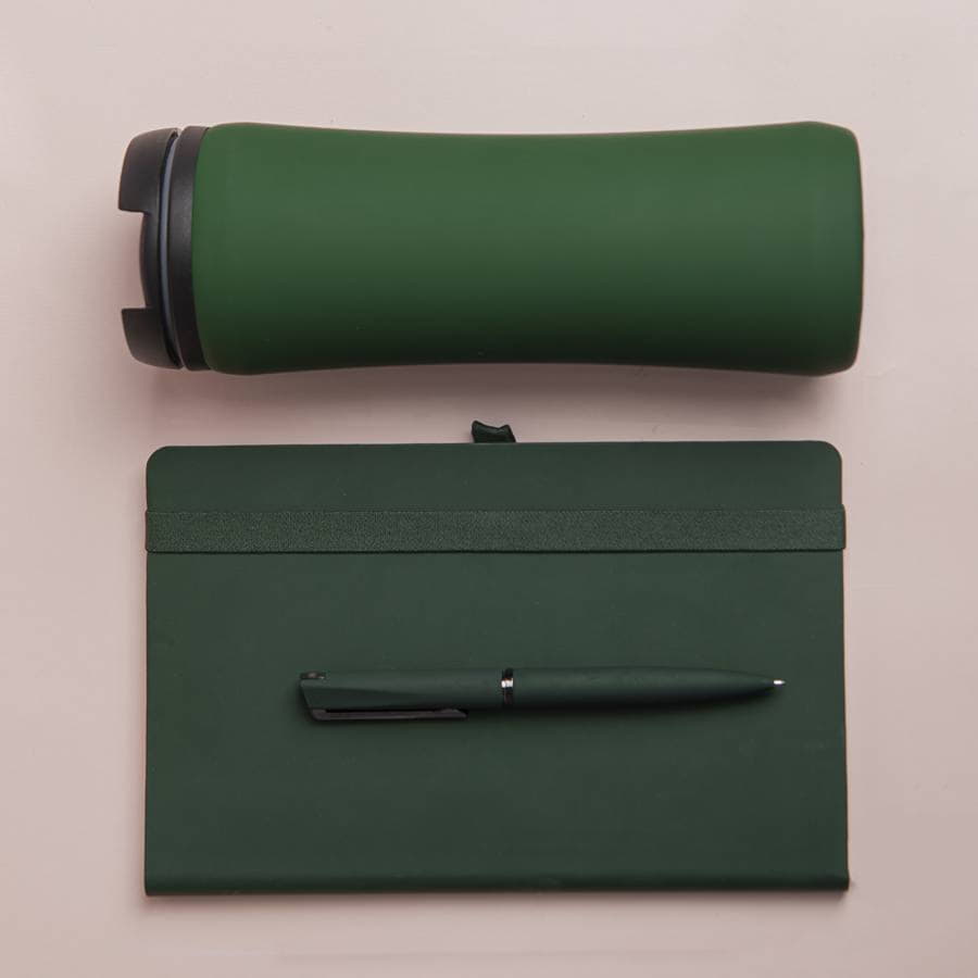 Набор подарочный OFFICEKIT: термос, ежедневник, ручка,  стружка, коробка, зелёный — фото 5
