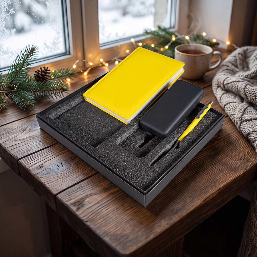 Набор подарочный POINT: ежедневник, ручка и power bank в коробке  с ложементом — фото 5