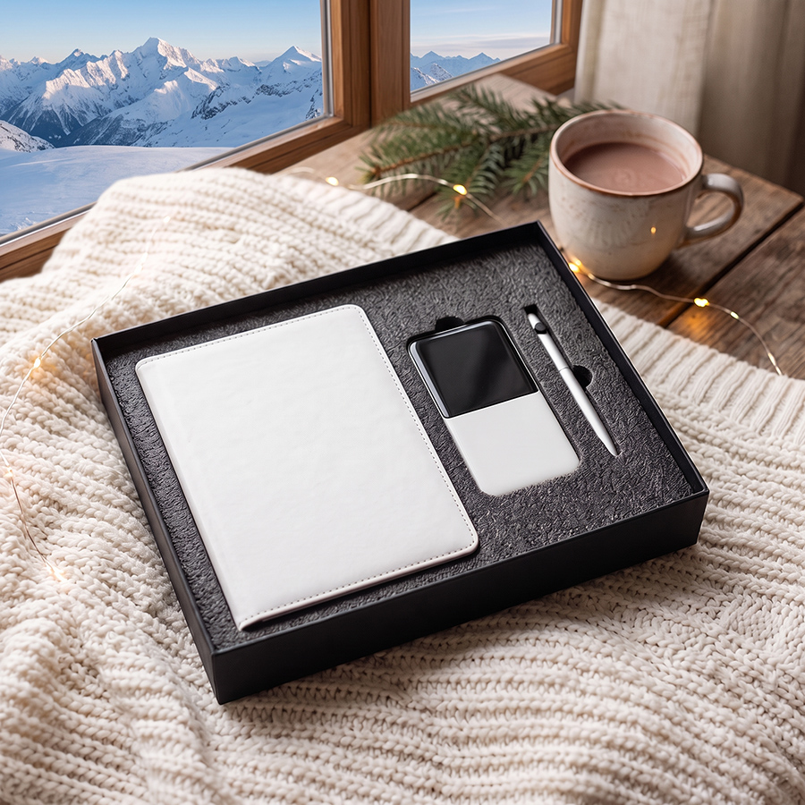 Набор подарочный POINT: ежедневник, ручка и power bank в коробке  с ложементом — фото 7