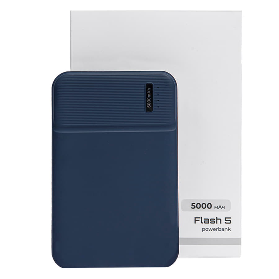 Универсальный аккумулятор Flash 5 (5000 мАч) с подсветкой и soft touch, синий, 9,8х6.3х1,3 см