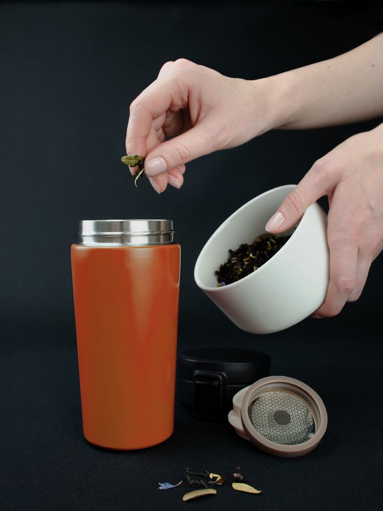 Термостакан с ситечком No Leak Infuser, оранжевый — фото 11