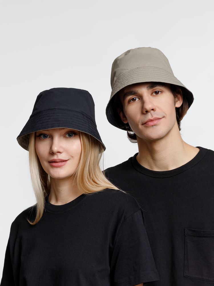 Панама Nylon двусторонняя, черная с хаки — фото 9