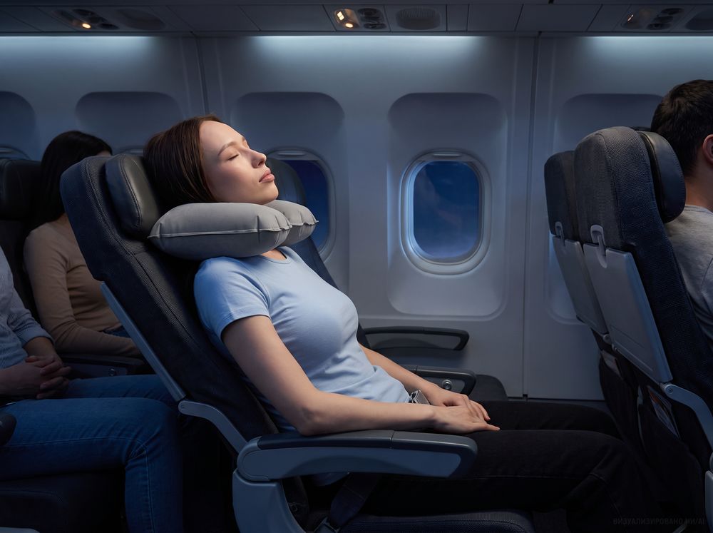 Надувная подушка под шею в чехле Sleep, серая — фото 6