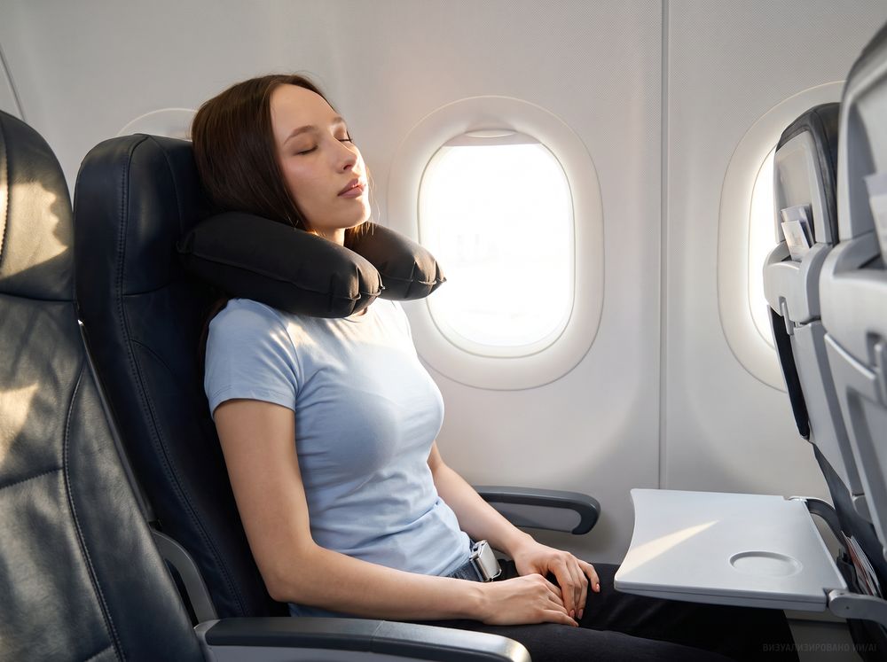 Надувная подушка под шею в чехле Sleep, черная — фото 5