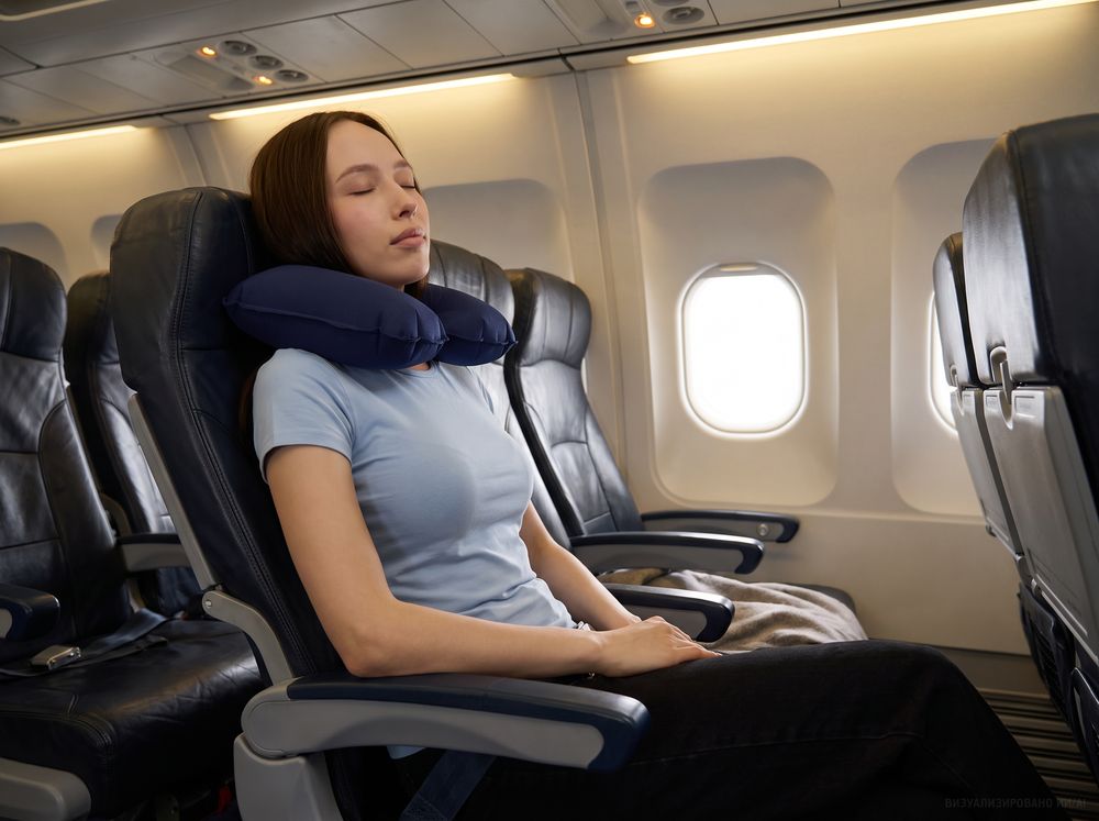Надувная подушка под шею в чехле Sleep, темно-синяя — фото 5