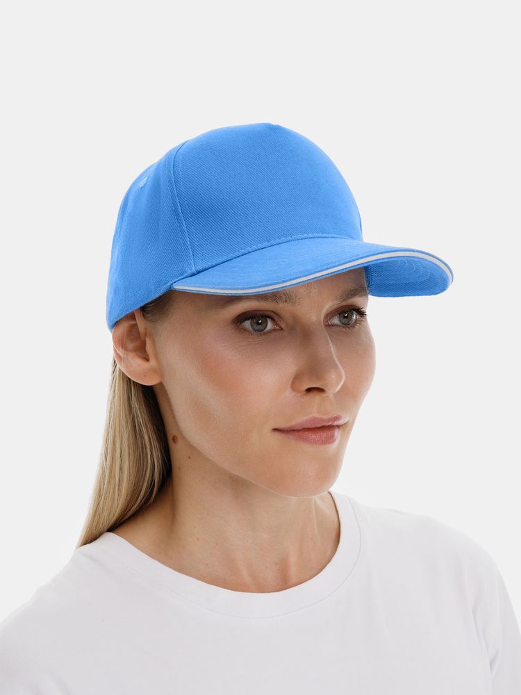 Бейсболка Classic 2.0, синяя с белым кантом — фото 8