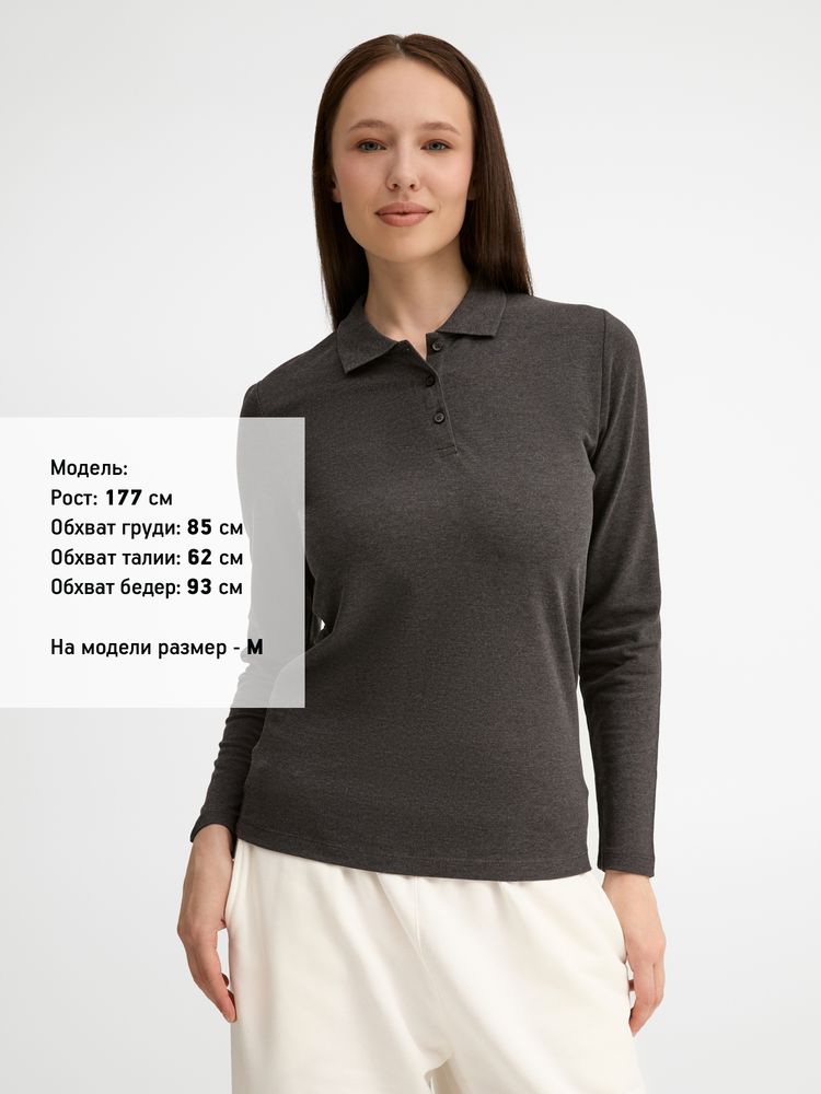 Рубашка поло женская с длинным рукавом Perfect LSL Women, черный меланж — фото 8