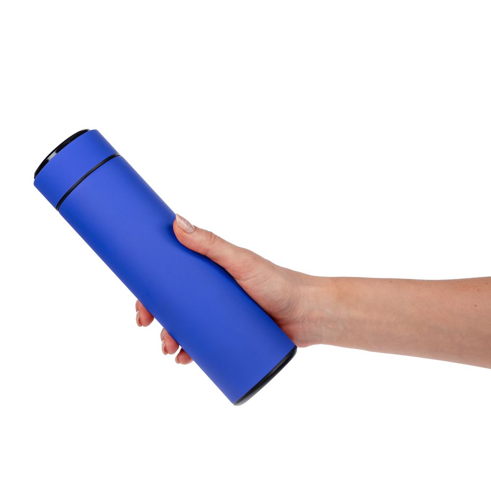Смарт-бутылка с заменяемой батарейкой Long Therm Soft Touch, синяя — фото 2