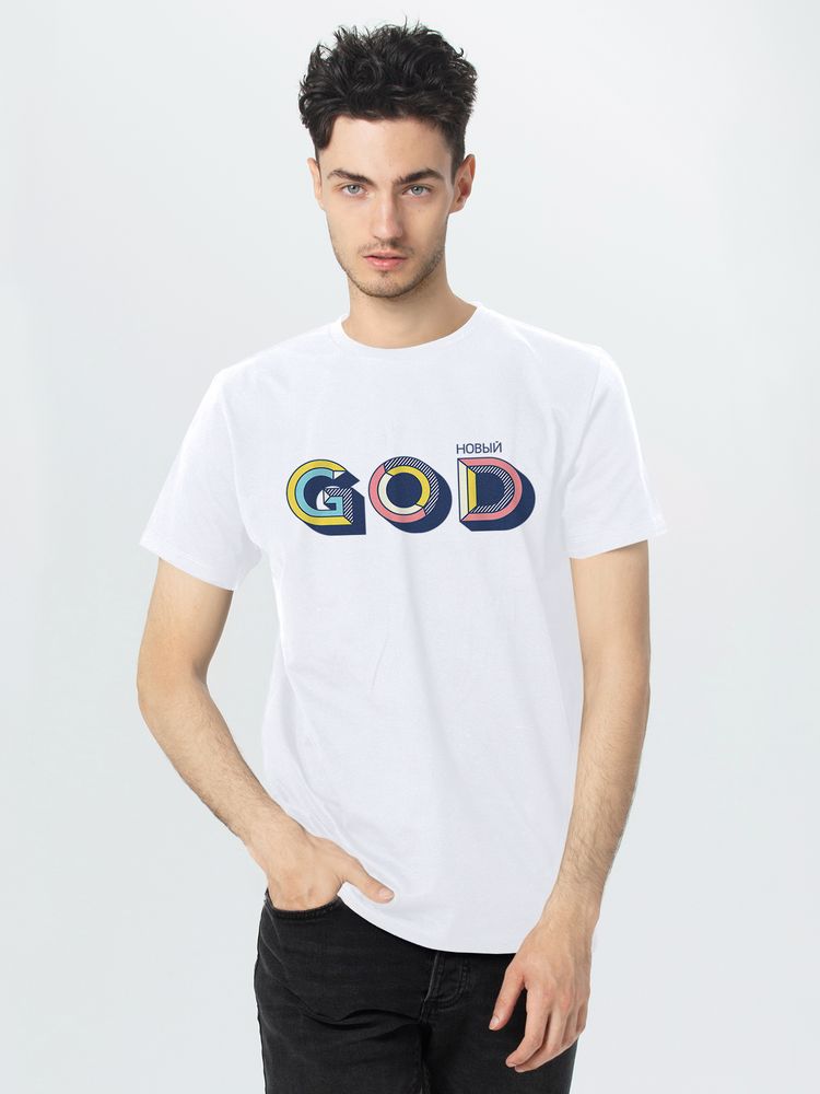Футболка мужская «Новый GOD», белая — фото 3