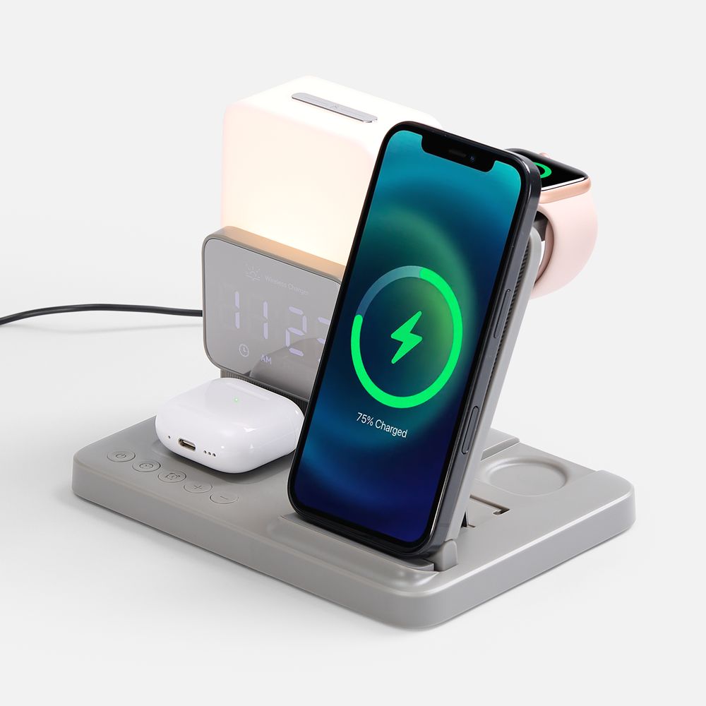 Зарядная станция с электронными часами и подсветкой Large Charge ver.3, серая — фото 8