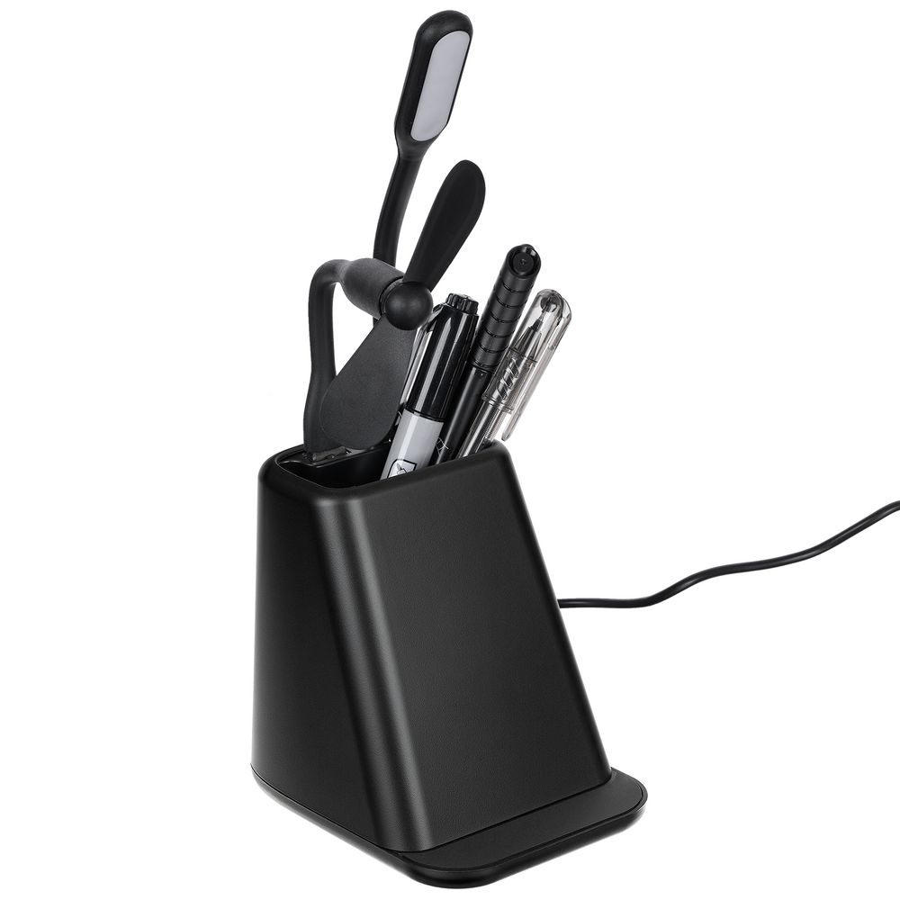 Настольный органайзер с зарядкой, лампой, вентилятором и подсветкой логотипа powerTower, черный — фото 2