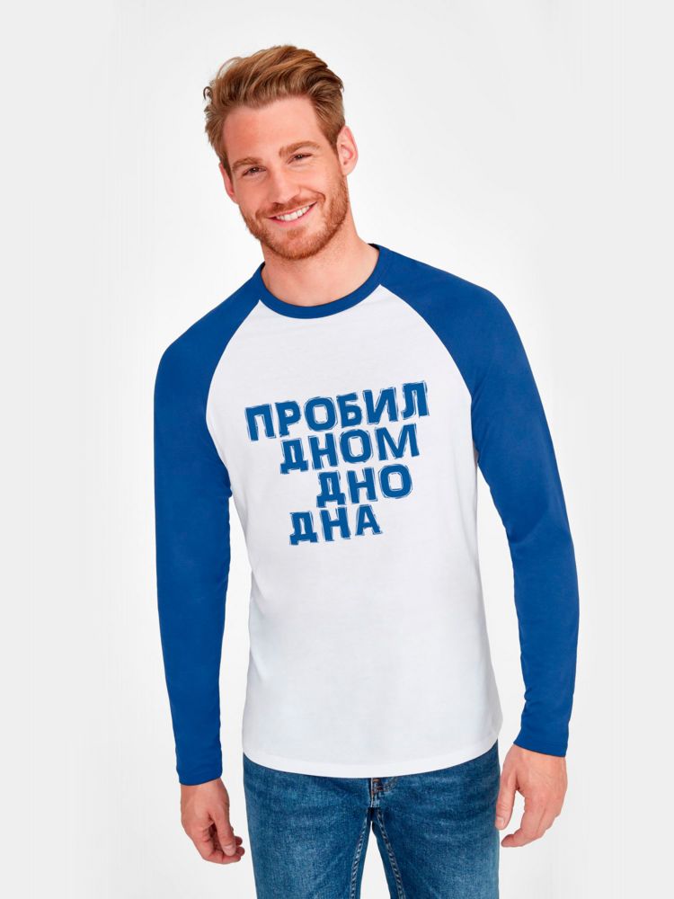 Футболка с длинным рукавом «Дно дна», белая с ярко-синим — фото 3