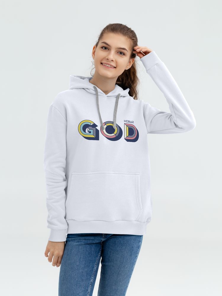 Толстовка с капюшоном «Новый GOD», белая — фото 4
