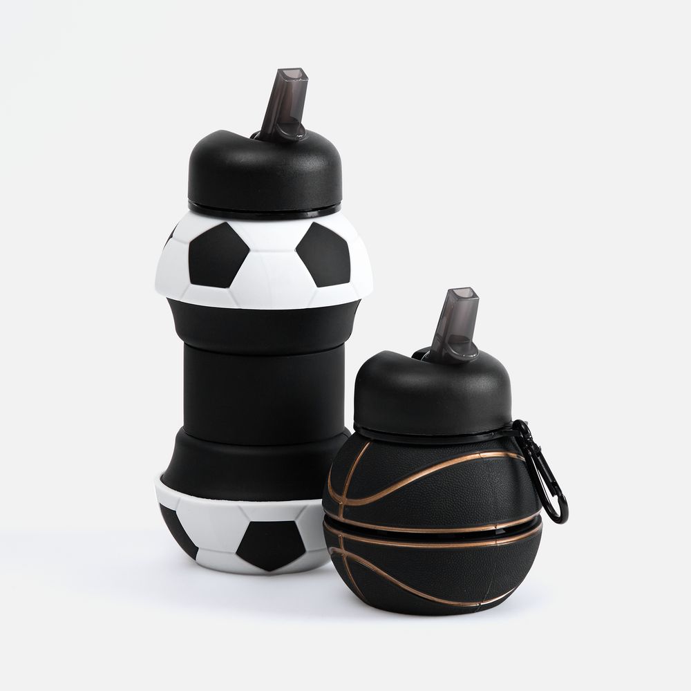 Складная бутылка для воды Football Flex, белая с черным — фото 1