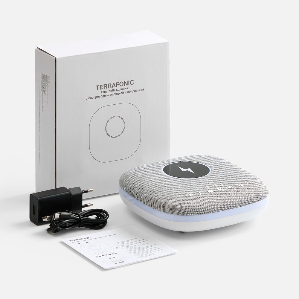 Bluetooth-колонка с беспроводной зарядкой и подсветкой Terrafonic, серая — фото 10