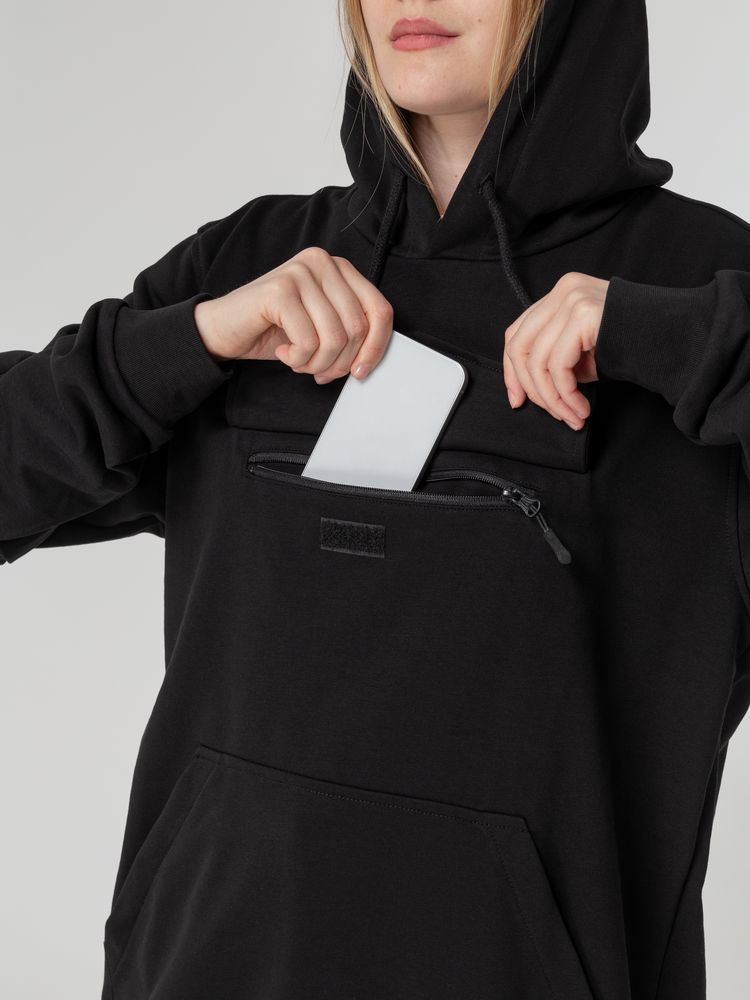 Худи унисекс с карманом на груди Chest Pocket, черное — фото 1
