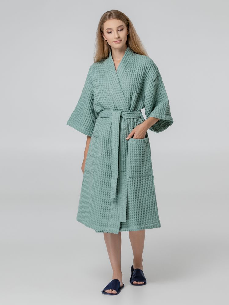 Халат вафельный женский Boho Kimono, зеленая мята — фото 4