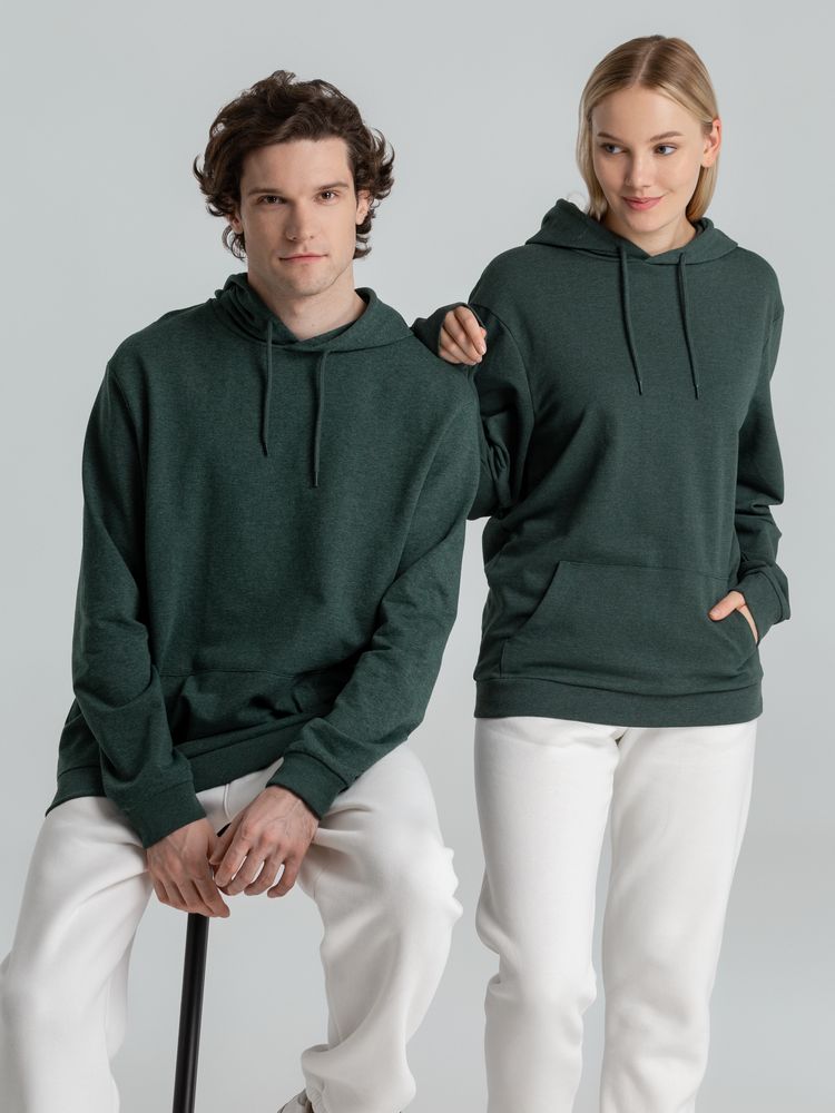 Толстовка с капюшоном унисекс Hoodie, темно-зеленый меланж — фото 9