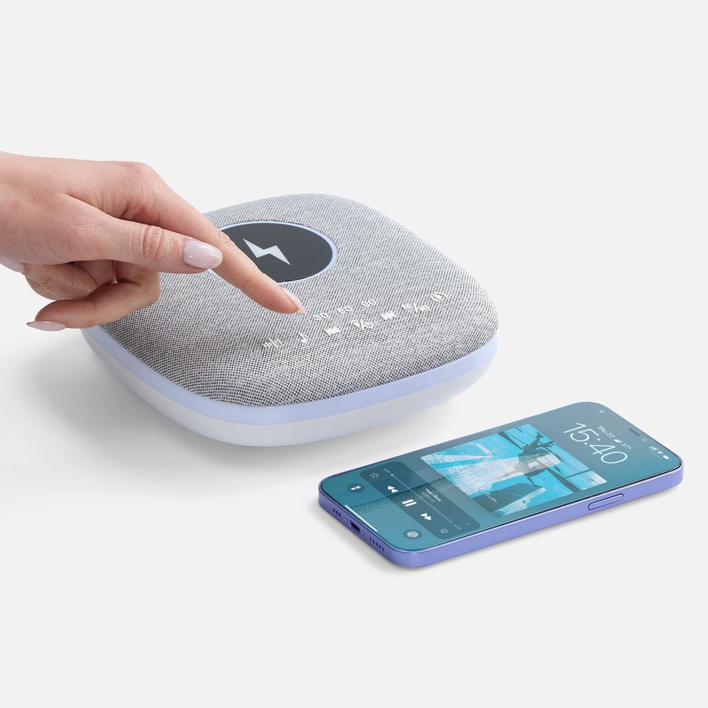 Bluetooth-колонка с беспроводной зарядкой и подсветкой Terrafonic, серая — фото 12