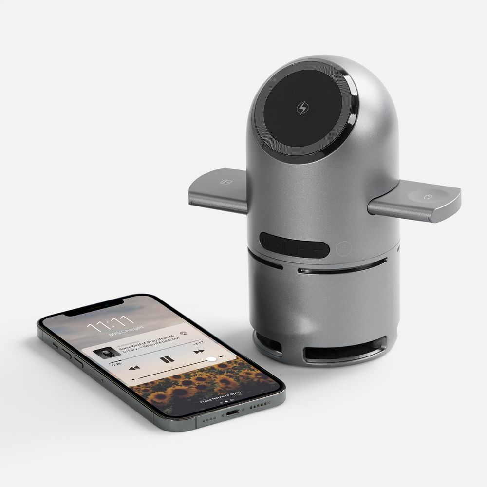 Bluetooth-колонка с беспроводной зарядкой Droid, серая — фото 1