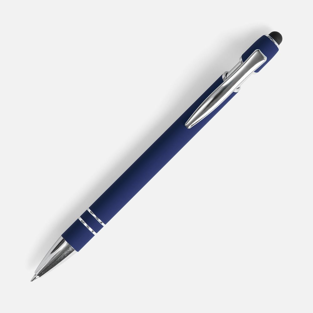 Ручка шариковая Pointer Soft Touch со стилусом, темно-синяя — фото 1
