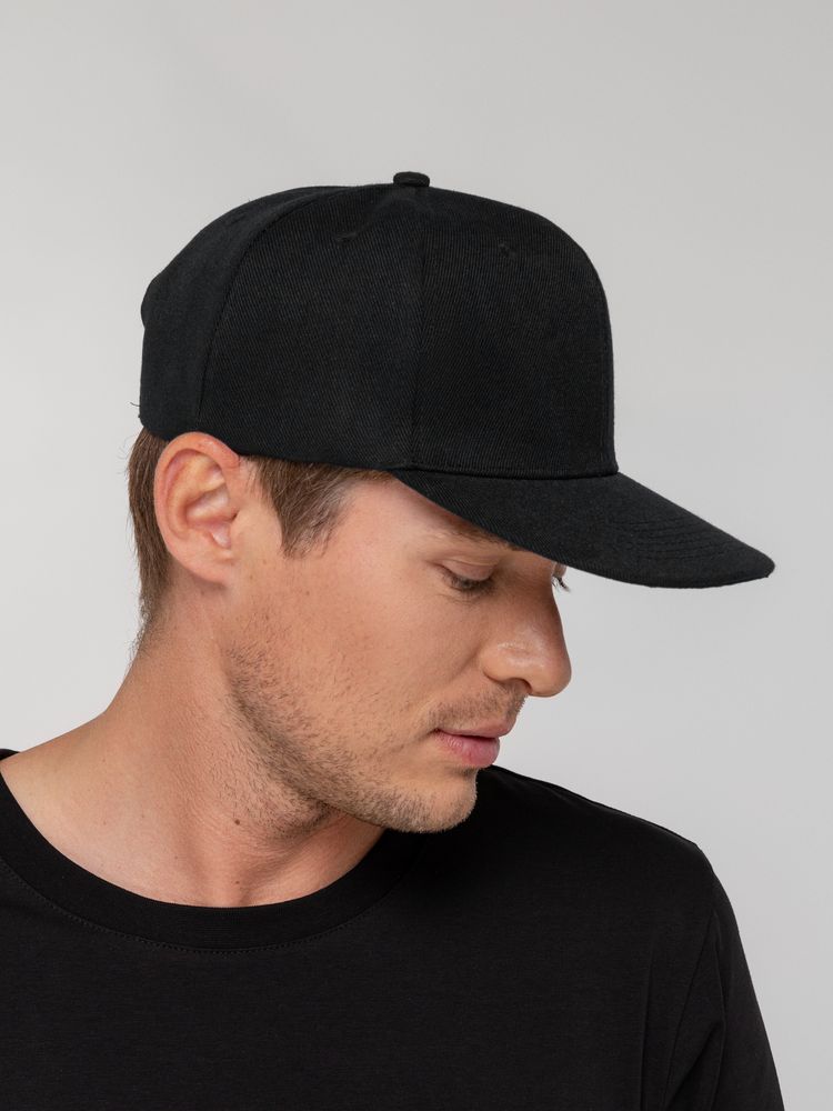 Бейсболка Snapback с прямым козырьком, черная — фото 4