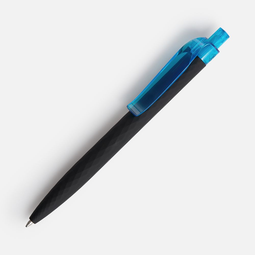 Ручка шариковая Prodir QS01 PRT-T Soft Touch, черная с голубым — фото 7