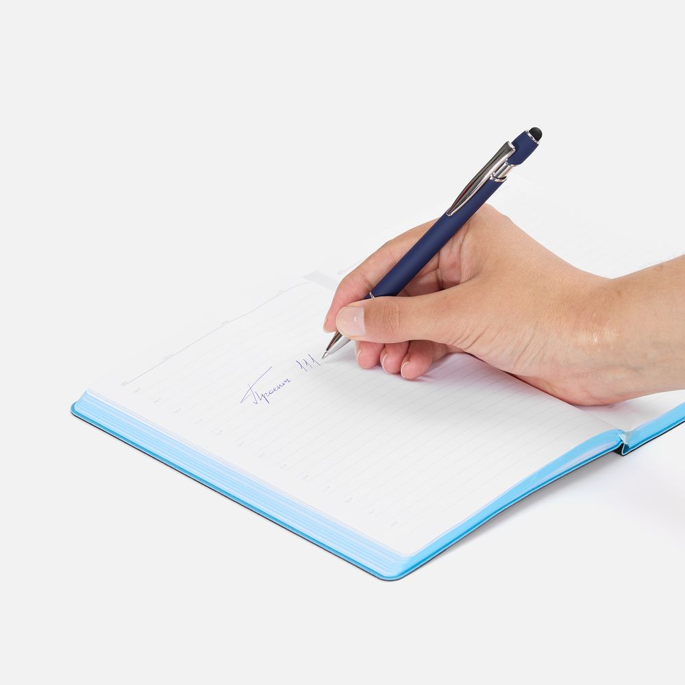 Ручка шариковая Pointer Soft Touch со стилусом, темно-синяя — фото 3