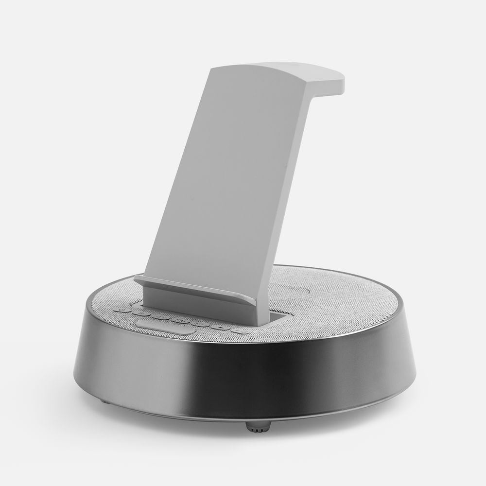 Bluetooth-колонка с беспроводной зарядкой и часами netEnergy, серая — фото 1