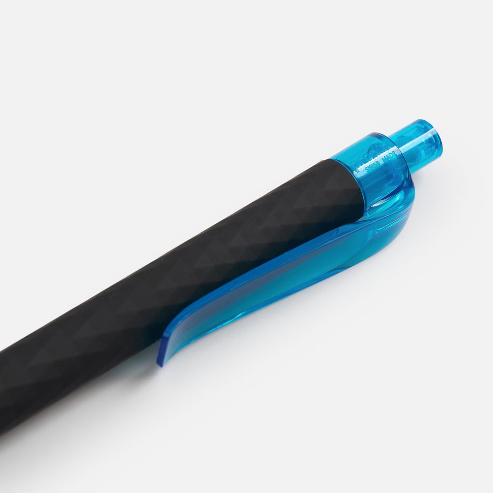 Ручка шариковая Prodir QS01 PRT-T Soft Touch, черная с голубым — фото 4