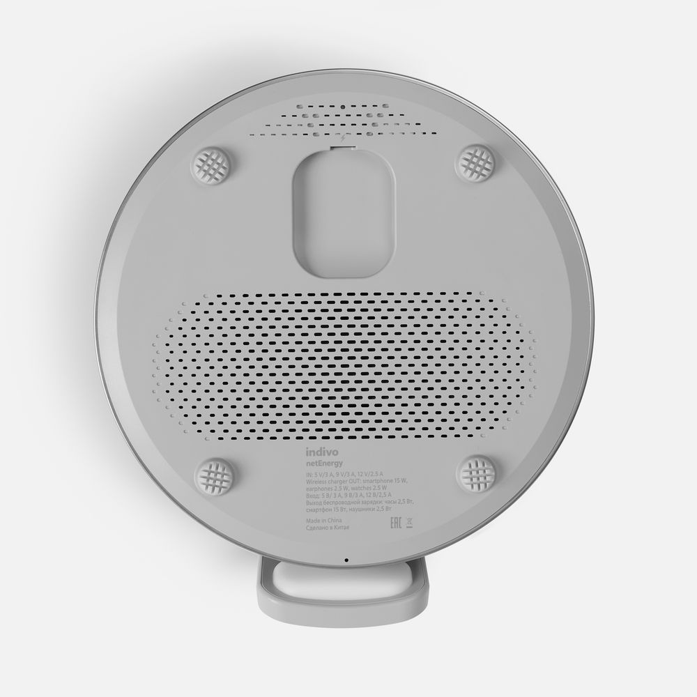 Bluetooth-колонка с беспроводной зарядкой и часами netEnergy, серая — фото 2