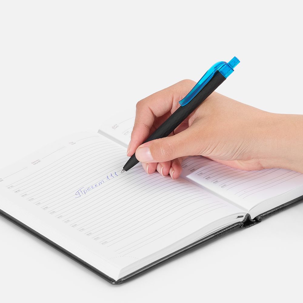 Ручка шариковая Prodir QS01 PRT-T Soft Touch, черная с голубым — фото 5