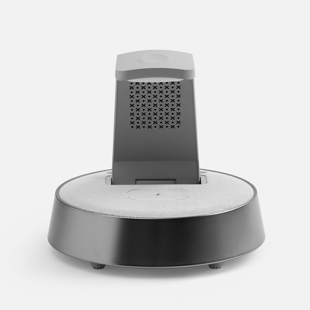 Bluetooth-колонка с беспроводной зарядкой и часами netEnergy, серая — фото 4