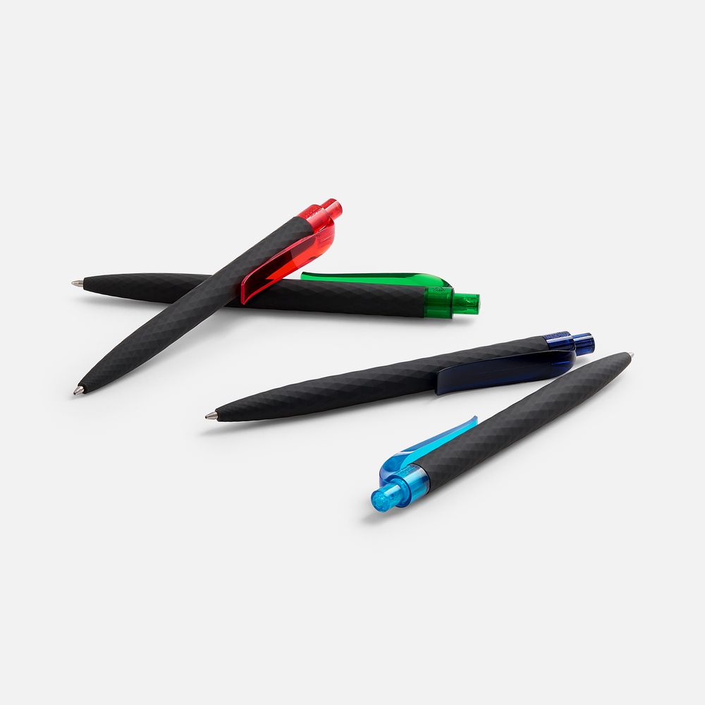 Ручка шариковая Prodir QS01 PRT-T Soft Touch, черная с голубым — фото 6