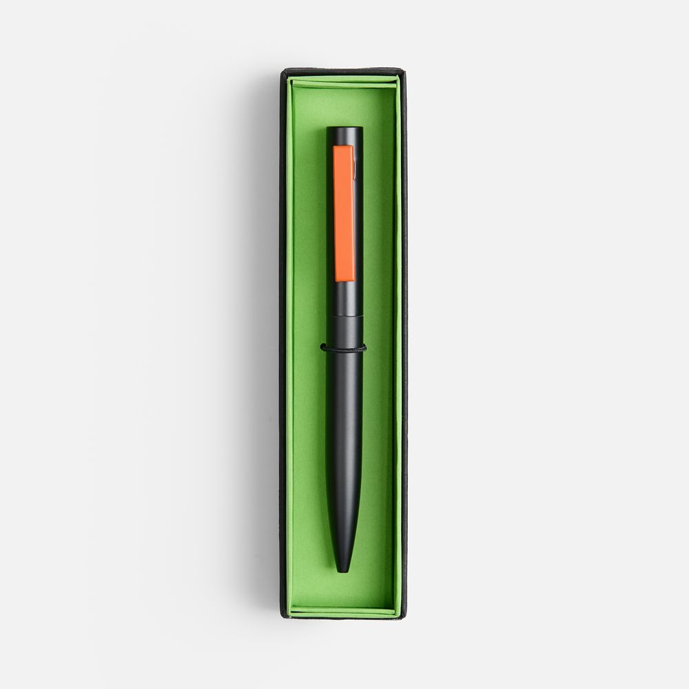 Ручка шариковая Inkolor в футляре, черная с оранжевым — фото 1