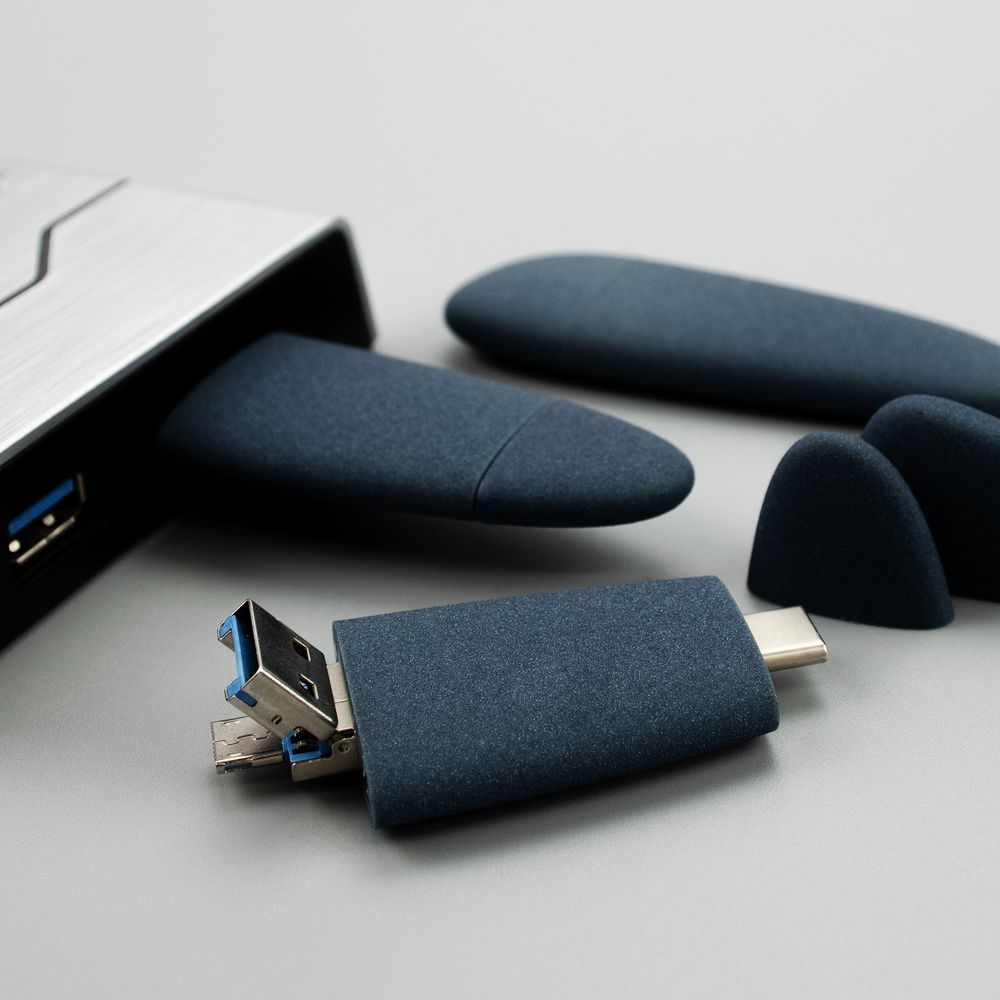 Флешка Pebble Universal, USB 3.0, серо-синяя, 32 Гб — фото 5