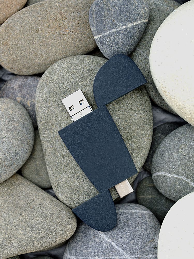 Флешка Pebble Universal, USB 3.0, серо-синяя, 32 Гб — фото 6