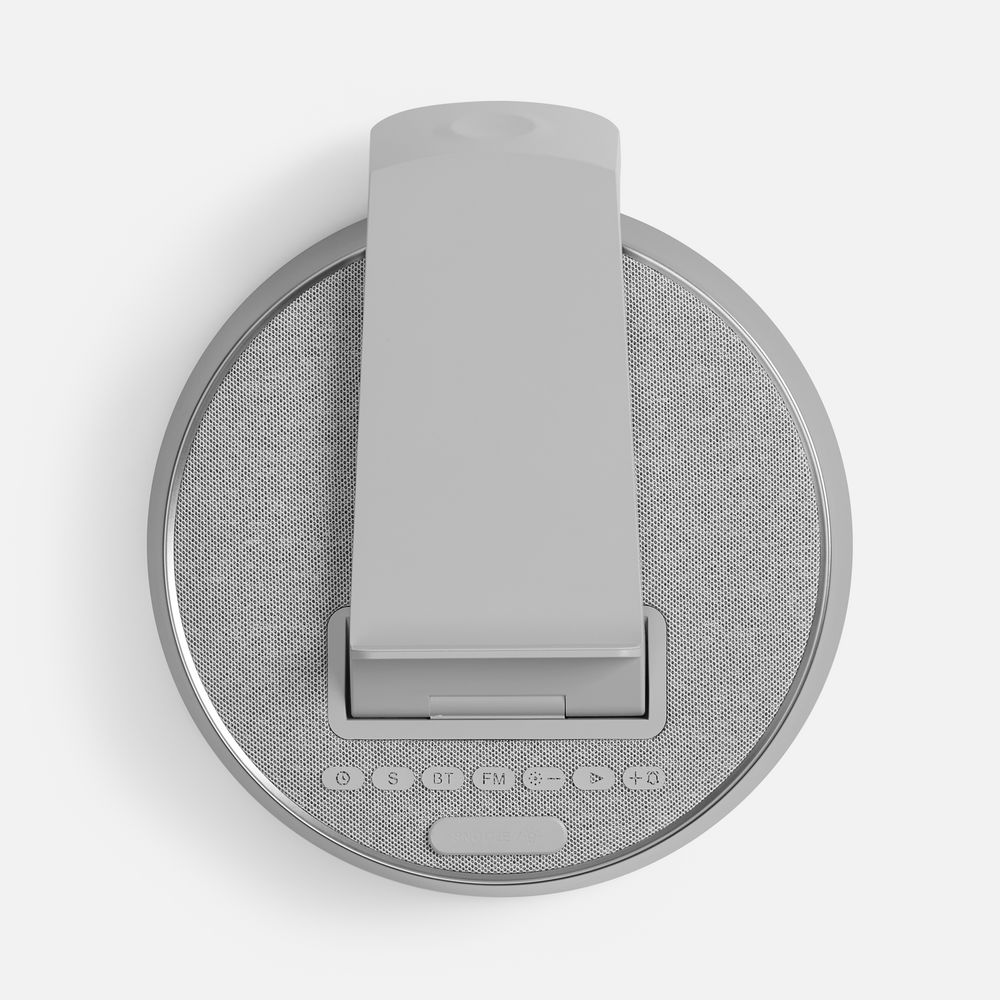 Bluetooth-колонка с беспроводной зарядкой и часами netEnergy, серая — фото 11