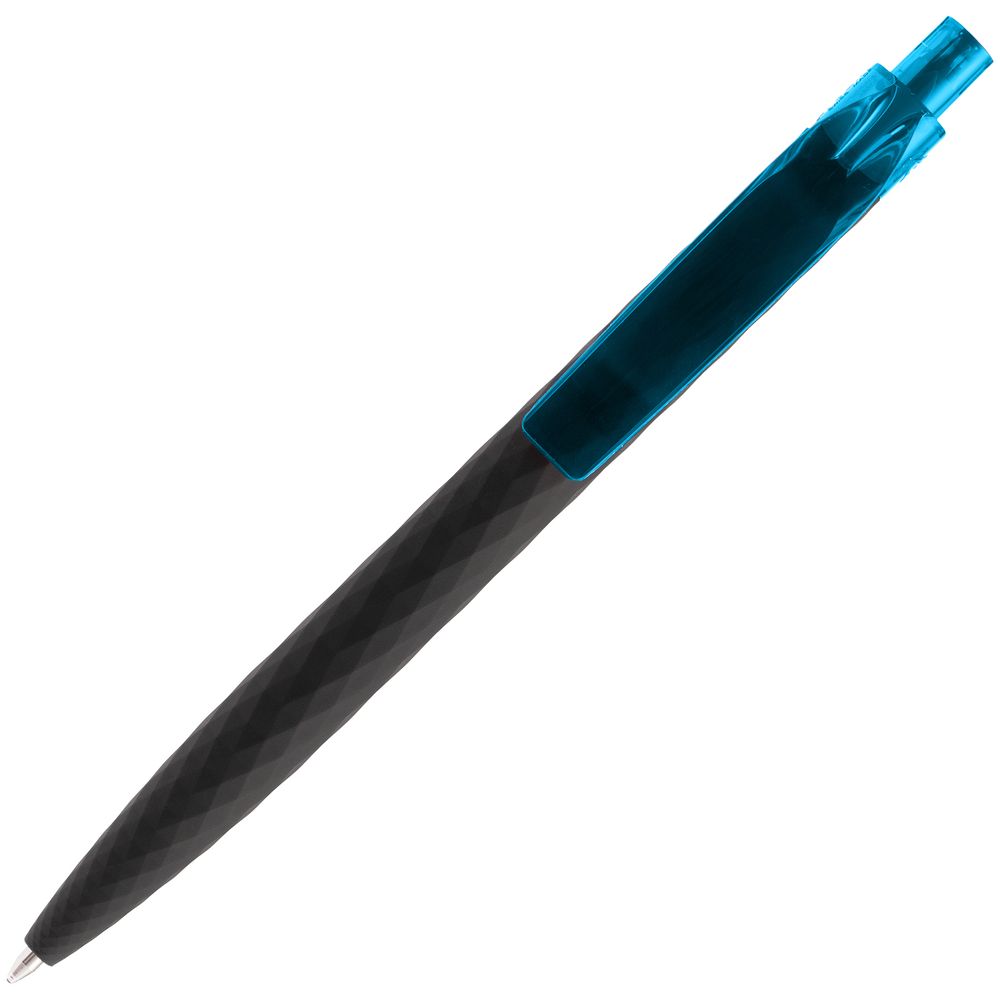 Ручка шариковая Prodir QS01 PRT-T Soft Touch, черная с голубым — фото 2