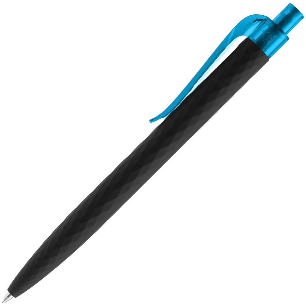 Ручка шариковая Prodir QS01 PRT-T Soft Touch, черная с голубым — фото 3