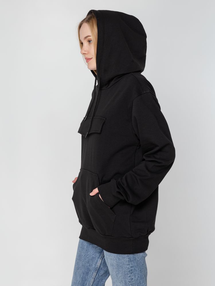 Худи унисекс с карманом на груди Chest Pocket, черное — фото 4