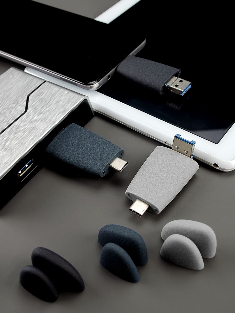 Флешка Pebble Universal, USB 3.0, серо-синяя, 32 Гб — фото 12