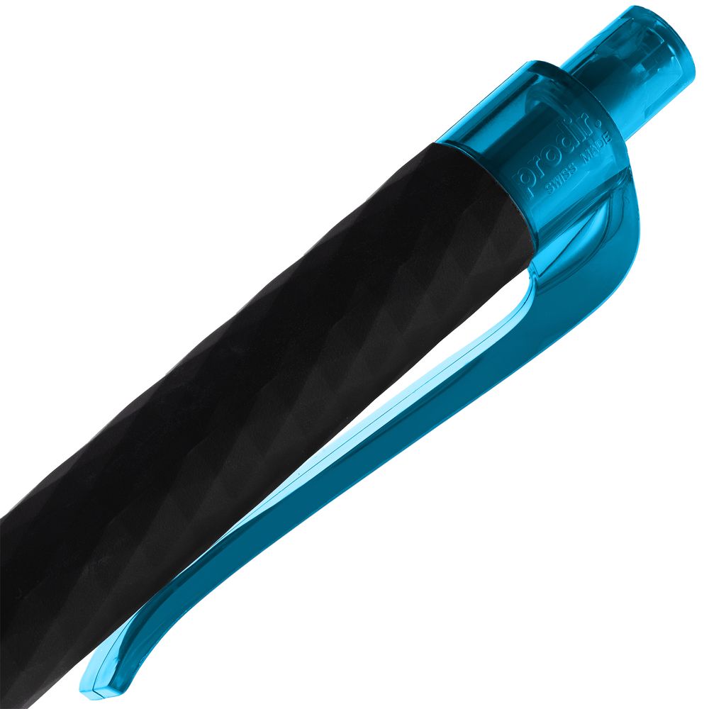 Ручка шариковая Prodir QS01 PRT-T Soft Touch, черная с голубым — фото 4