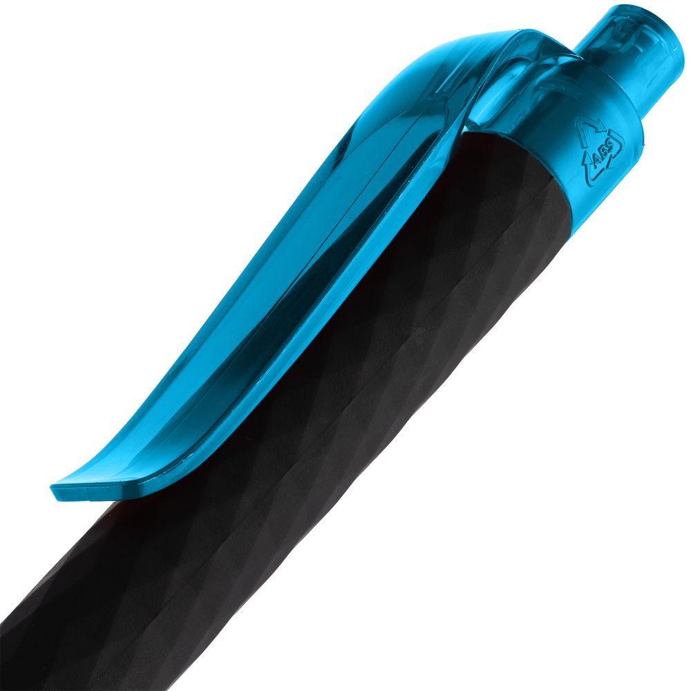 Ручка шариковая Prodir QS01 PRT-T Soft Touch, черная с голубым — фото 5