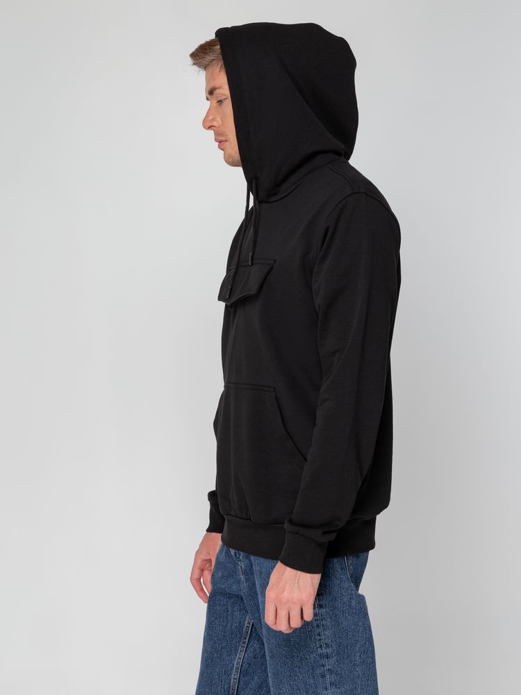 Худи унисекс с карманом на груди Chest Pocket, черное — фото 7