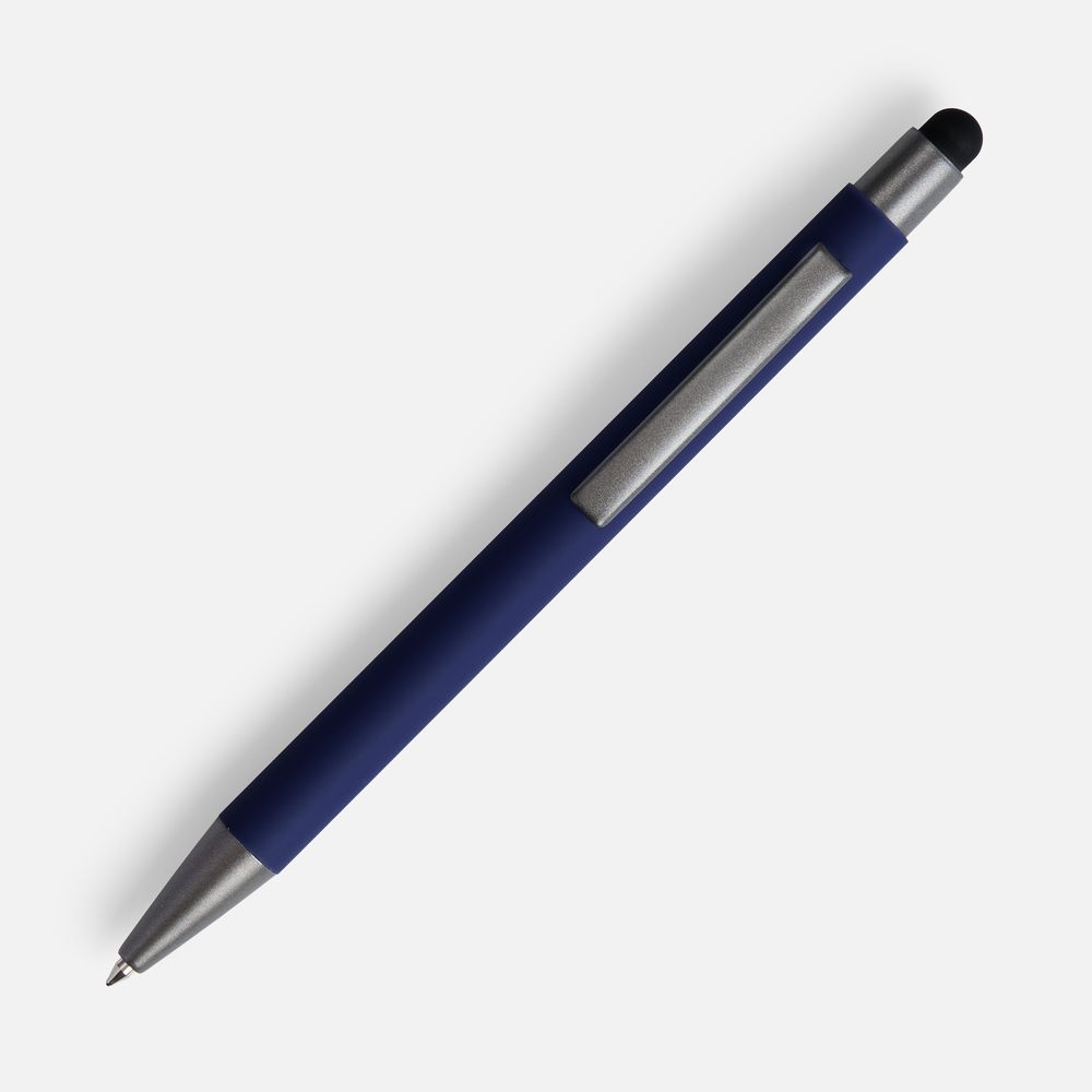 Ручка шариковая Atento Soft Touch со стилусом, темно-синяя — фото 1