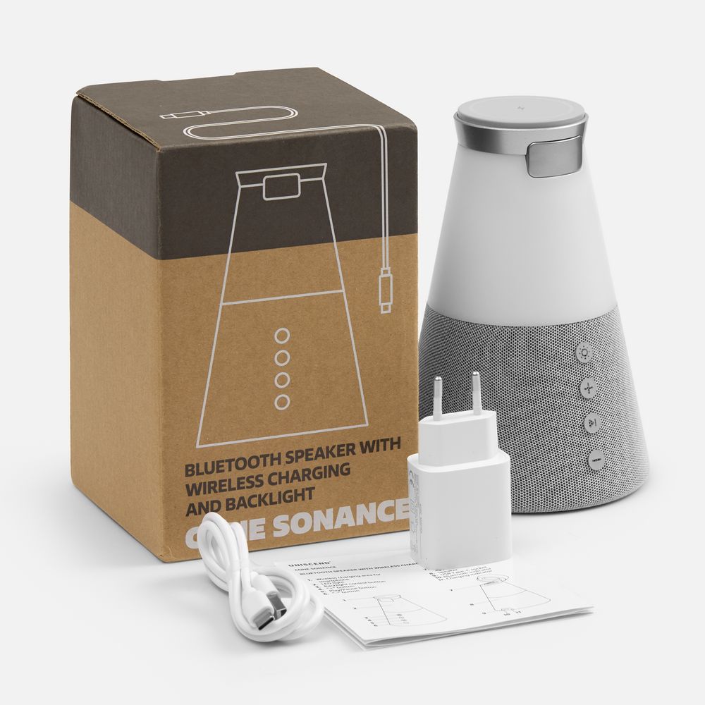 Bluetooth-колонка с беспроводной зарядкой и подсветкой Cone Sonance, серая — фото 3