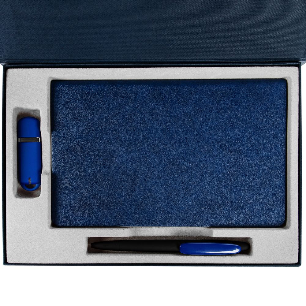 Коробка Silk с ложементом под ежедневник 13x21 см, флешку и ручку, ver. 2, темно-синяя — фото 3