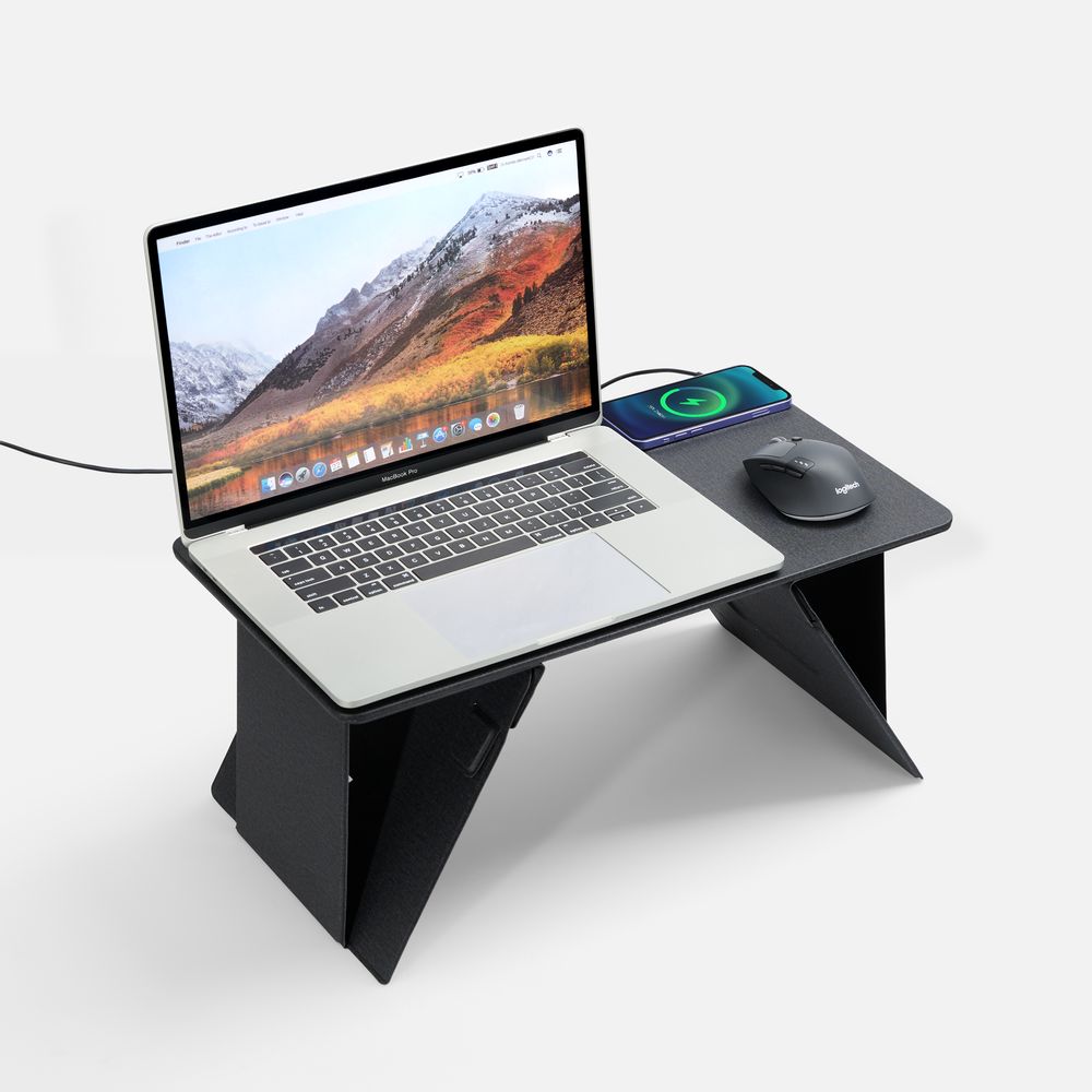 Складной стол для ноутбука с беспроводной зарядкой Kickstand Table, серый — фото 8